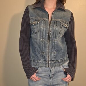 GAP Blue Denim Jacket with Knit Sleeves